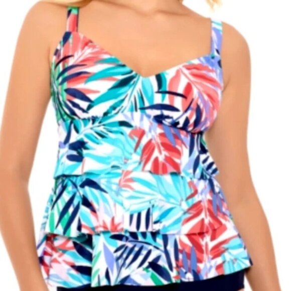 Swim Solutions Tankini Top Palm Springs Triple Tier Size 10 up to D Multicolor - Picture 6 of 6